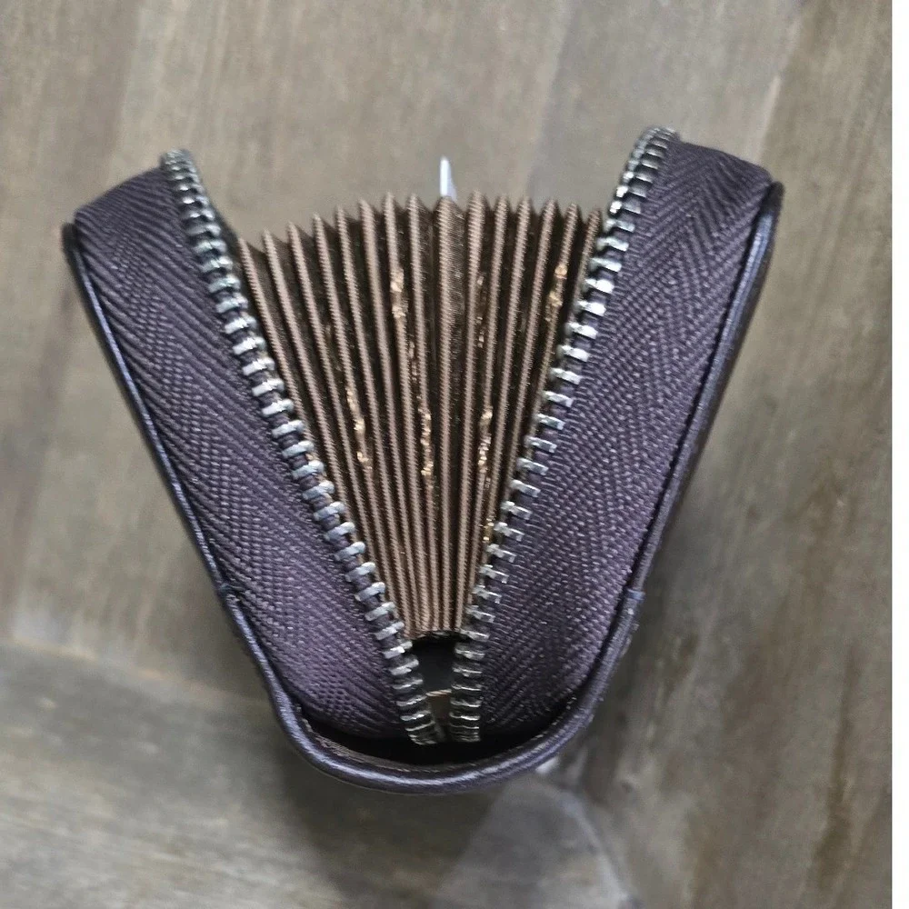 Geruola‎ Brown Leather Accordion Zip 20+ Credit Card Holder mini wallet KOREA